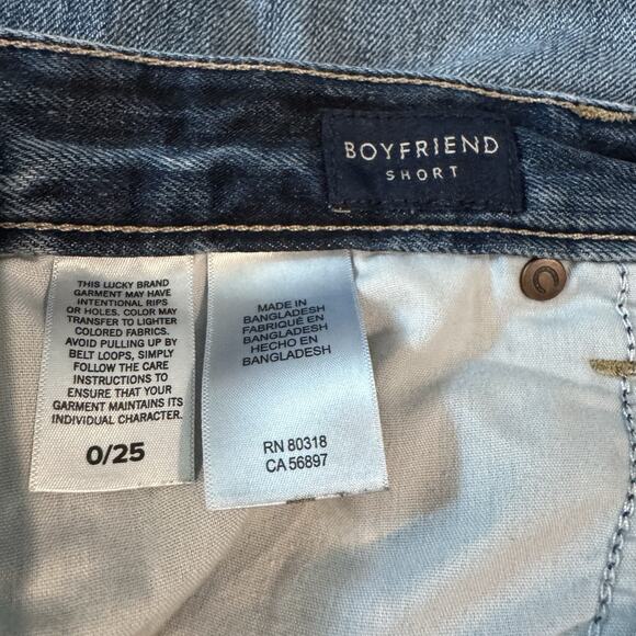 Lucky Brand Jean Shorts 0/25 (30 Waist) Blue Distressed Raw Hem Button Fly Denim - Picture 9 of 12